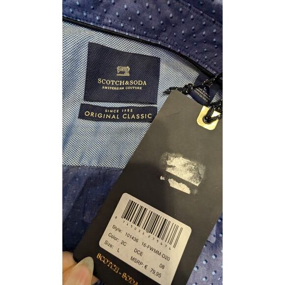 NWT SCOTT & SODA Original Classic Tab Sleeve Button Down Polka Dot Shirt Large - Picture 4 of 7